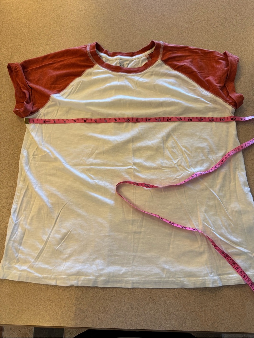 Women’s Short Sleeve Raglan Tee - White with Rust Sleeves